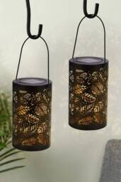 H&O Direct Solar Metal Hollow Leaf Garden Landscape Lamp in Black - thumbnail 2
