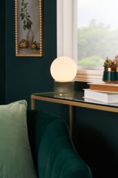 BHS Lighting Harper Glass Ball with Ribbed Base Table Lamp in Green - thumbnail 4