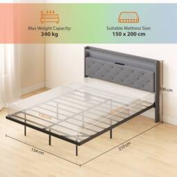 HOMCOM Floating Bed Frame with RGB Lights, Upholstered Bed Frame, Grey - Size: Single - thumbnail 3