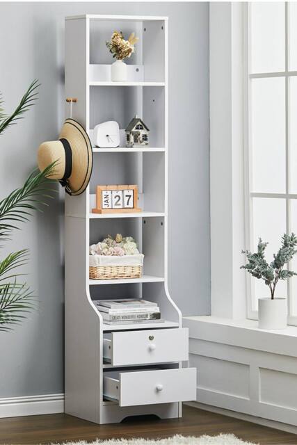 Living and Home White Storage Shelving Unit with Lockable Drawer with 5 Shelves - image 1