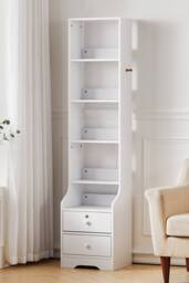 Living and Home White Storage Shelving Unit with Lockable Drawer with 5 Shelves - thumbnail 2