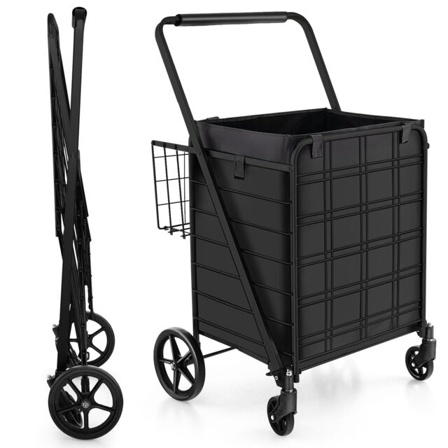Gymax Folding Shopping Cart 126L Portable Grocery Cart With Waterproof Liner in Black - image 1