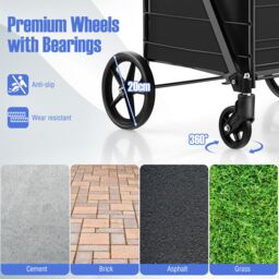 Gymax Folding Shopping Cart 126L Portable Grocery Cart With Waterproof Liner in Black - thumbnail 6