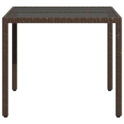 Berkfield Home Garden Table with Glass Top Brown 90x90x75 cm Poly Rattan - Size: 90 x 90 x 75 cm - thumbnail 5