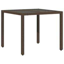 Berkfield Home Garden Table with Glass Top Brown 90x90x75 cm Poly Rattan - Size: 90 x 90 x 75 cm - thumbnail 1