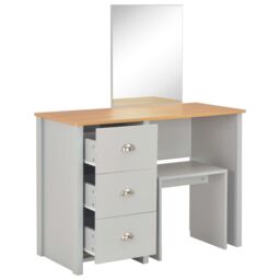 Berkfield Home Dressing Table with Mirror & Stool Grey 104x45x131 cm - Size: 104 x 45 x 131 cm - thumbnail 3