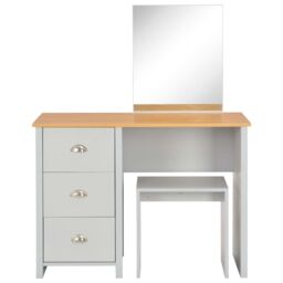 Berkfield Home Dressing Table with Mirror & Stool Grey 104x45x131 cm - Size: 104 x 45 x 131 cm - thumbnail 4