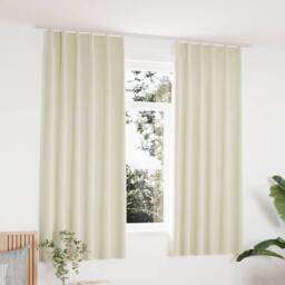 Berkfield Home Blackout Curtains 2 pcs with Hooks Velvet Cream 140x175 cm - thumbnail 2