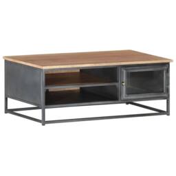 Berkfield Home Coffee Table Grey 90x50x35 cm Solid Acacia Wood - Size: 90 x 50 x 35 cm - thumbnail 2