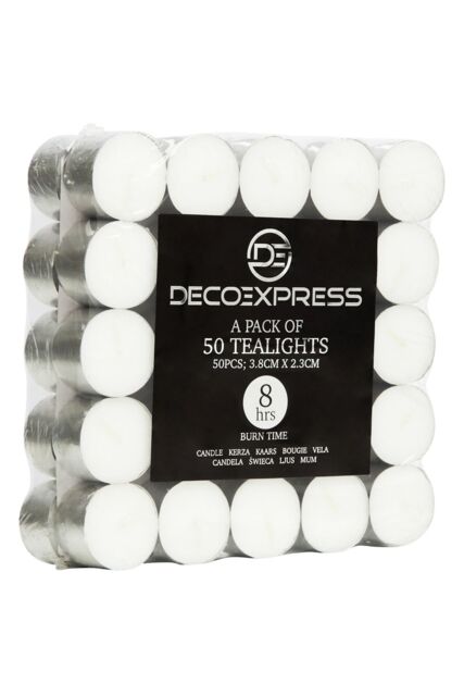 Deco Express Unscented White Colour Tealight Candle 8 Hours Pack of 50 - image 1