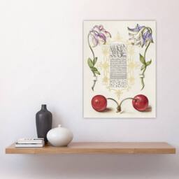 "Artery8 Columbines & Sweet Cherries Calligraphy Wall Art Poster Print in White - Size: W18"" x H24""" - thumbnail 4