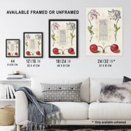 "Artery8 Columbines & Sweet Cherries Calligraphy Wall Art Poster Print in White - Size: W18"" x H24""" - thumbnail 3