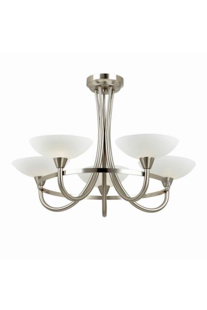 Netlighting Cagney 5 Light Semi Flush Multi Arm Ceiling Light Satin Chrome White Painted Glass with Faint Line Pattern G9 in Grey - image 1
