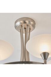 Netlighting Cagney 5 Light Semi Flush Multi Arm Ceiling Light Satin Chrome White Painted Glass with Faint Line Pattern G9 in Grey - thumbnail 6