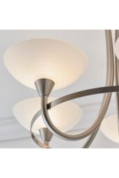 Netlighting Cagney 5 Light Semi Flush Multi Arm Ceiling Light Satin Chrome White Painted Glass with Faint Line Pattern G9 in Grey - thumbnail 5