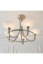 Netlighting Cagney 5 Light Semi Flush Multi Arm Ceiling Light Satin Chrome White Painted Glass with Faint Line Pattern G9 in Grey - thumbnail 4