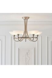 Netlighting Cagney 5 Light Semi Flush Multi Arm Ceiling Light Satin Chrome White Painted Glass with Faint Line Pattern G9 in Grey - thumbnail 2