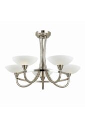 Netlighting Cagney 5 Light Semi Flush Multi Arm Ceiling Light Satin Chrome White Painted Glass with Faint Line Pattern G9 in Grey