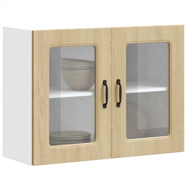 Berkfield Home Kitchen Wall Cabinet with Glass Door Kalmar Sonoma Oak Engineered Wood in Brown - image 1