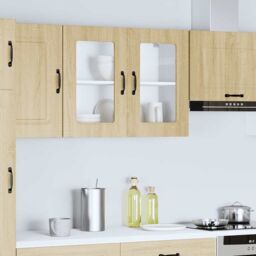Berkfield Home Kitchen Wall Cabinet with Glass Door Kalmar Sonoma Oak Engineered Wood in Brown - thumbnail 4