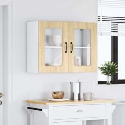 Berkfield Home Kitchen Wall Cabinet with Glass Door Kalmar Sonoma Oak Engineered Wood in Brown - thumbnail 3