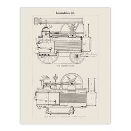 "Artery8 Locomotive Train Engine Compartments Vintage Wall Art Print Poster in White - Size: W12"" x H16""" - thumbnail 1