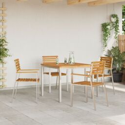 Berkfield Home 5 Piece Garden Dining Set Solid Wood Acacia in Brown - thumbnail 4