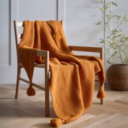 Portfolio Home Copenhagen Knitted Tassels Throwover Bed Throw Blanket 127 x 152cm in Orange - Size: 127 cm x 152 cm - thumbnail 2