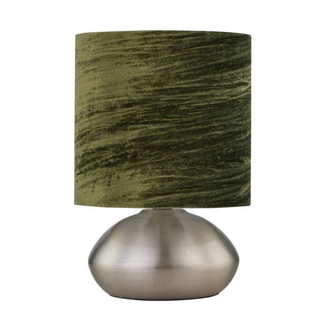 First Choice Lighting Jenson - Brushed Chrome Touch Table Lamp with Green Velvet Shade in Silver - image 1