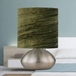 First Choice Lighting Jenson - Brushed Chrome Touch Table Lamp with Green Velvet Shade in Silver - thumbnail 4