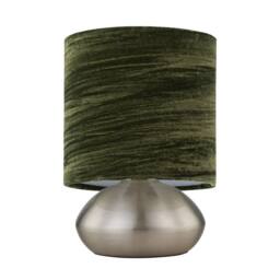 First Choice Lighting Jenson - Brushed Chrome Touch Table Lamp with Green Velvet Shade in Silver - thumbnail 2