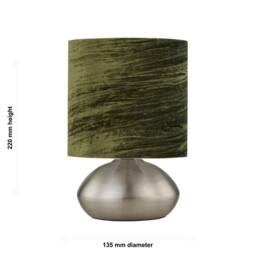 First Choice Lighting Jenson - Brushed Chrome Touch Table Lamp with Green Velvet Shade in Silver - thumbnail 6