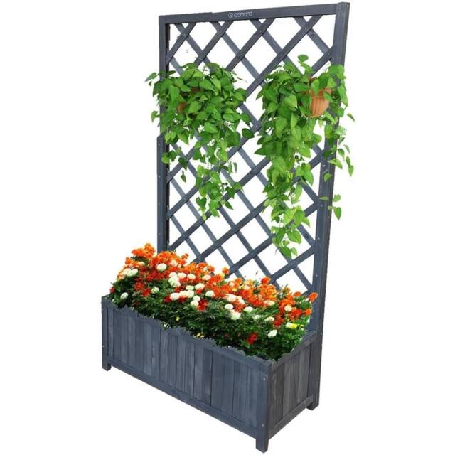 Nordara Grey Wooden Rectangular Planter with Lattice Trellis, Flower Plant Box - Size: 1.25kg - image 1