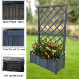 Nordara Grey Wooden Rectangular Planter with Lattice Trellis, Flower Plant Box - Size: 1.25kg - thumbnail 3
