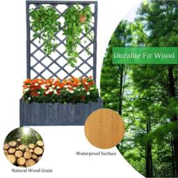 Nordara Grey Wooden Rectangular Planter with Lattice Trellis, Flower Plant Box - Size: 1.25kg - thumbnail 5