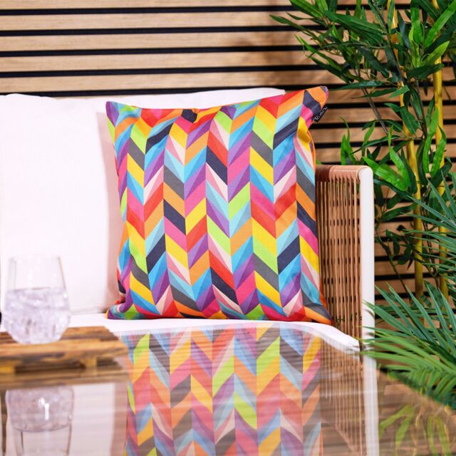 icon Cushion 43x43cm Circluar Geo, Aqua Back in Orange - Size: 43 cm x 43 cm - image 1