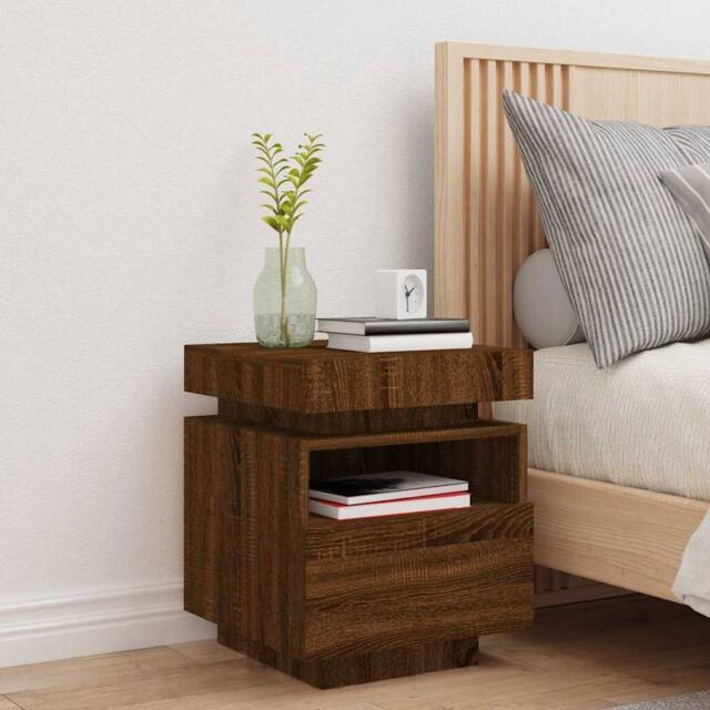 Berkfield Home Decorative Bedside Cabinet with LED Lights Brown Oak 40x39x48.5 cm - image 1