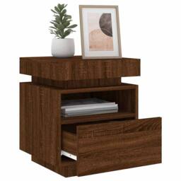 Berkfield Home Decorative Bedside Cabinet with LED Lights Brown Oak 40x39x48.5 cm - thumbnail 4