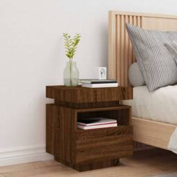 Berkfield Home Decorative Bedside Cabinet with LED Lights Brown Oak 40x39x48.5 cm - thumbnail 1