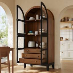 BTM French Style Arched Display Cabinet, 3 Drawers, Black - thumbnail 3
