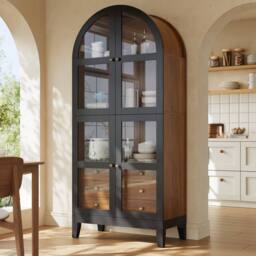 BTM French Style Arched Display Cabinet, 3 Drawers, Black