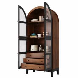 BTM French Style Arched Display Cabinet, 3 Drawers, Black - thumbnail 9