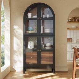 BTM French Style Arched Display Cabinet, 3 Drawers, Black - thumbnail 2