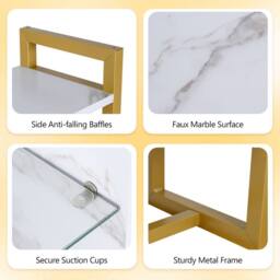 Gymax 107 CM 6-Tier Wall Mounted Shelf With 8 S-Hooks Faux Marble Surface in White - thumbnail 8