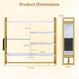 Gymax 107 CM 6-Tier Wall Mounted Shelf With 8 S-Hooks Faux Marble Surface in White - thumbnail 2