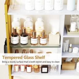 Gymax 107 CM 6-Tier Wall Mounted Shelf With 8 S-Hooks Faux Marble Surface in White - thumbnail 5