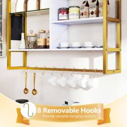 Gymax 107 CM 6-Tier Wall Mounted Shelf With 8 S-Hooks Faux Marble Surface in White - thumbnail 3