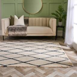 OHS Diamond Check Fluffy Rug Floor Carpet Hallway Runner in Black - Size: 160 cm x 230 cm - thumbnail 1