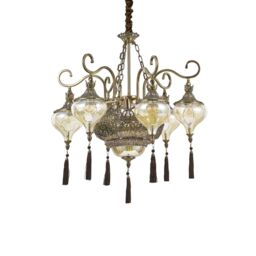 Netlighting Harem 9 Light Multi Arm Chandelier Amber Antique Brass Finish E27 in Yellow