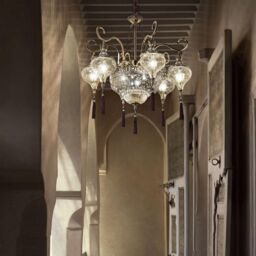 Netlighting Harem 9 Light Multi Arm Chandelier Amber Antique Brass Finish E27 in Yellow - thumbnail 2